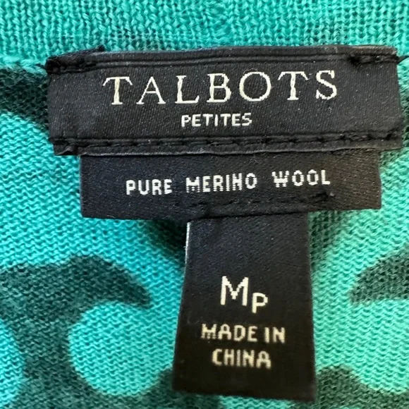 Talbots 100% merino wool green knit open cardigan medium petite - Picture 5 of 6